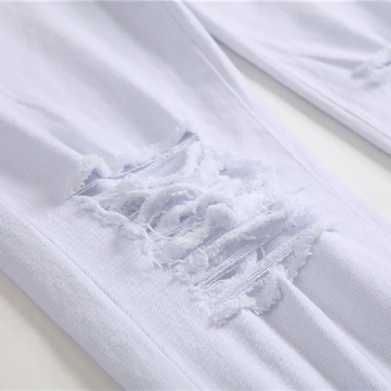 Men Ripped Stretch Skinny Destroyed Solid Jeans