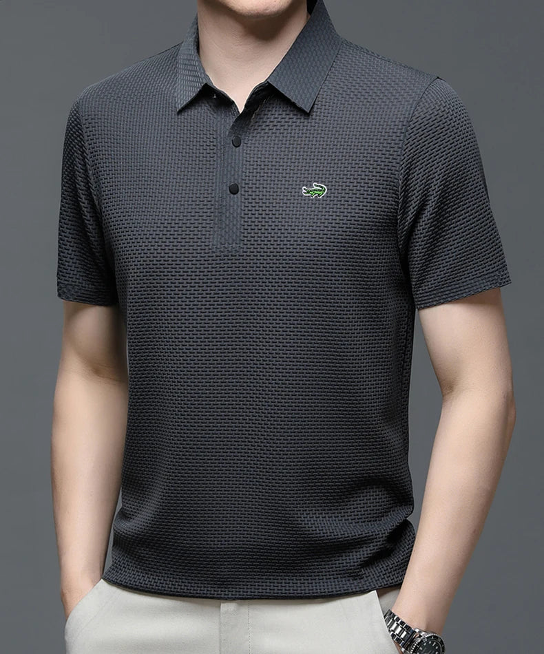 Mens Hollow Short Sleeve Polo Shirt Ice Silk