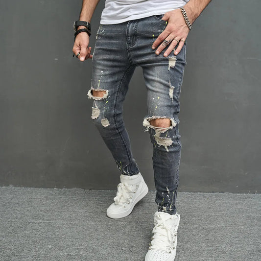 New Men Stylish Ripped Skinny Pencil Jeans