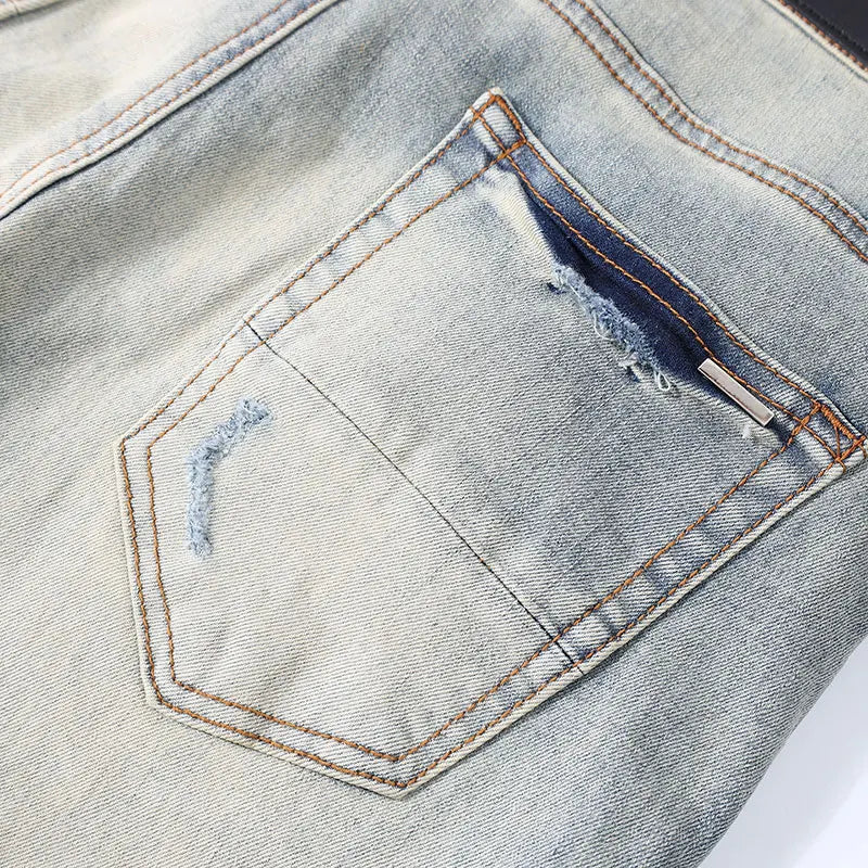 High Street Men Jeans Retro Light Blue Stretch Skinny Fit