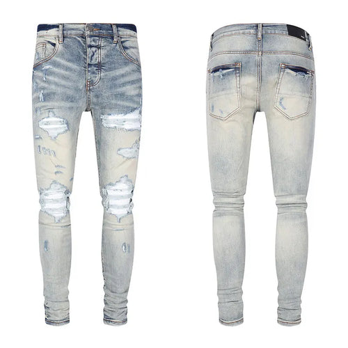High Street Men Jeans Retro Light Blue Stretch Skinny Fit