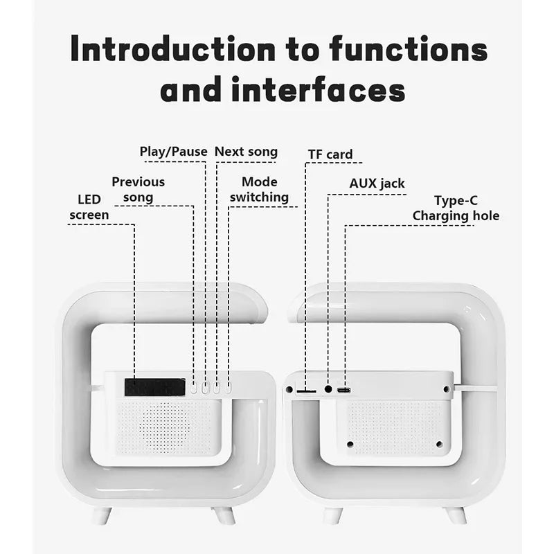 Multifunction Wireless Charger Stand Bluetooth 5.0 Speaker FM TF RGB