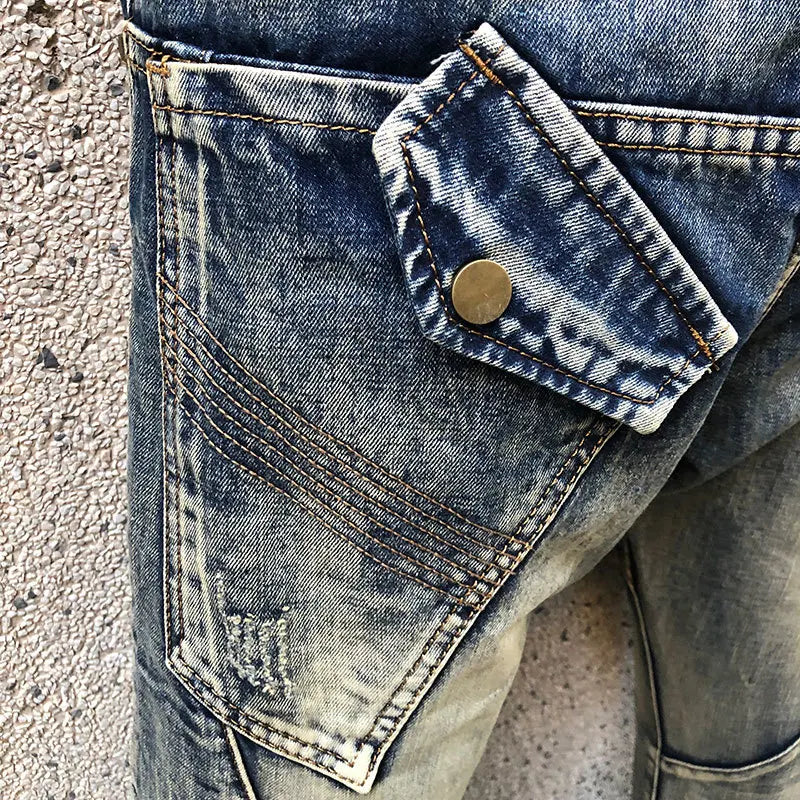Retro Locomotive Hip Hop Men Stretch Slim Jean Designer