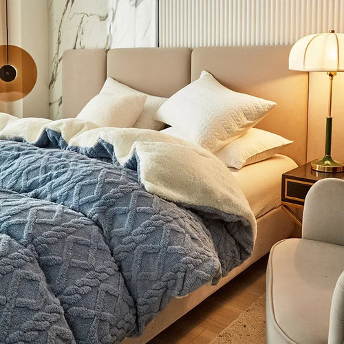 Dual Use Artificial Cashmere Duvet Cover Warm Plush Quilt Cover