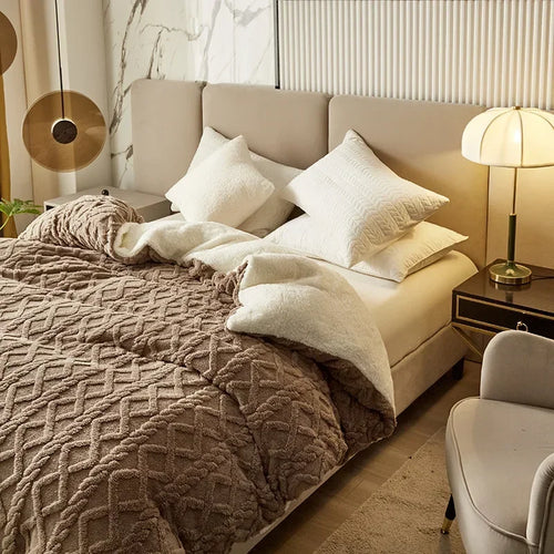 Dual Use Artificial Cashmere Duvet Cover Warm Plush Quilt Cover