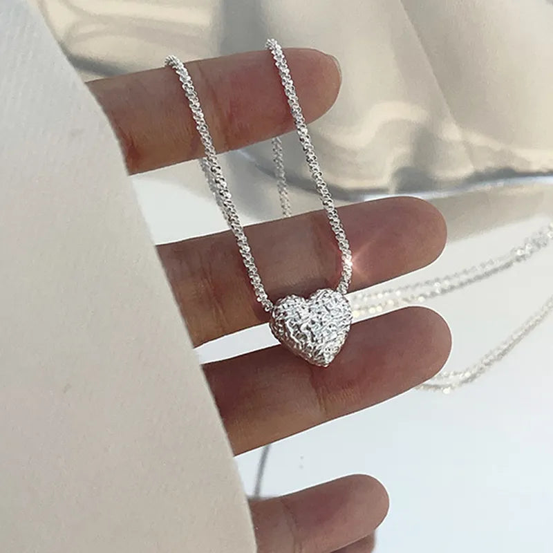 New 925 Sterling Silver Girls Hammer pattern Love Necklace