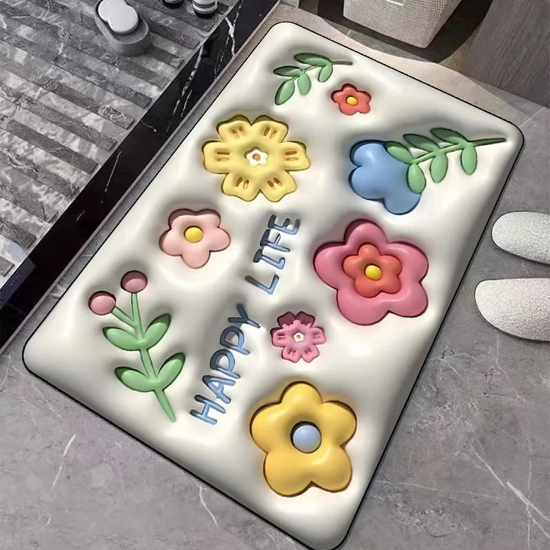 Soft Diatom Mud Carpet 3D Expansion Small Flower Floor Mat