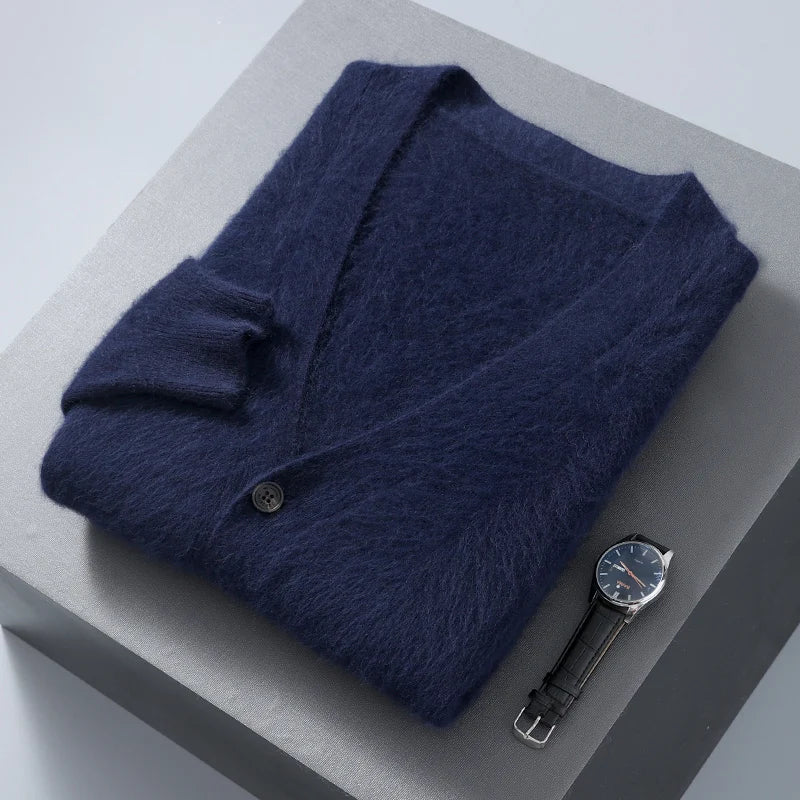 New Men's Cashmere Cardigan V-Neck Long Sleeved 2024 Button