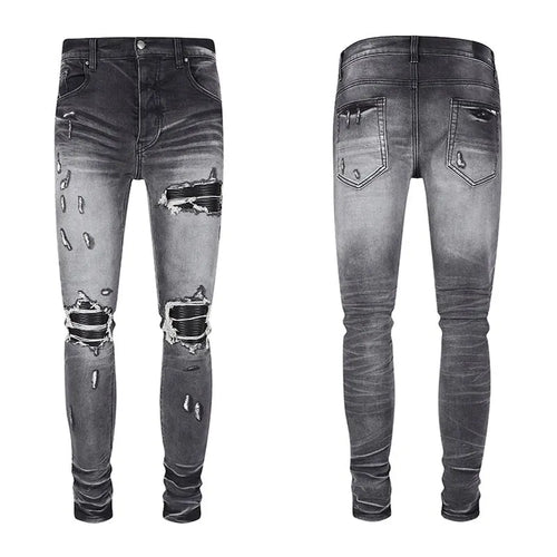 High Street Men Jeans Retro Light Blue Stretch Skinny Fit