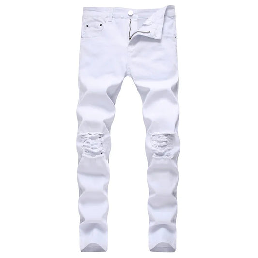 Men Ripped Stretch Skinny Destroyed Solid Jeans