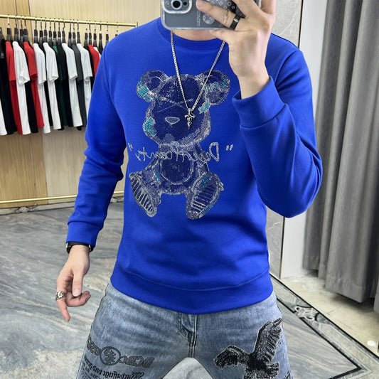 2023 Mens Bear Rhinestones Sweatshirt Streetwear