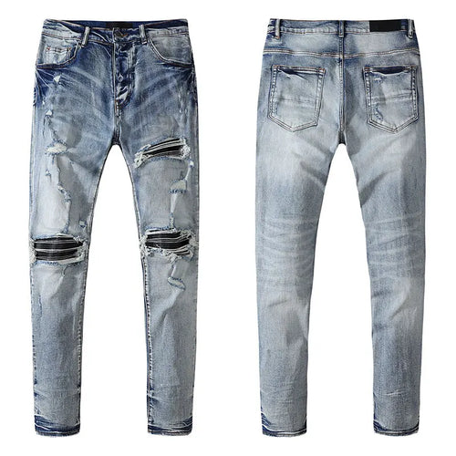 High Street Men Jeans Retro Light Blue Stretch Skinny Fit