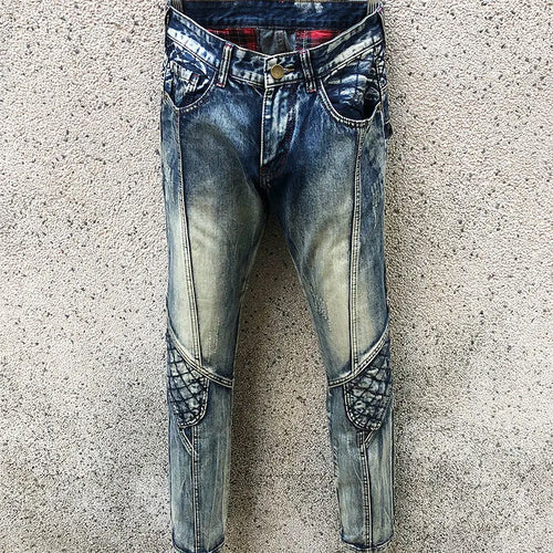 Retro Locomotive Hip Hop Men Stretch Slim Jean Designer