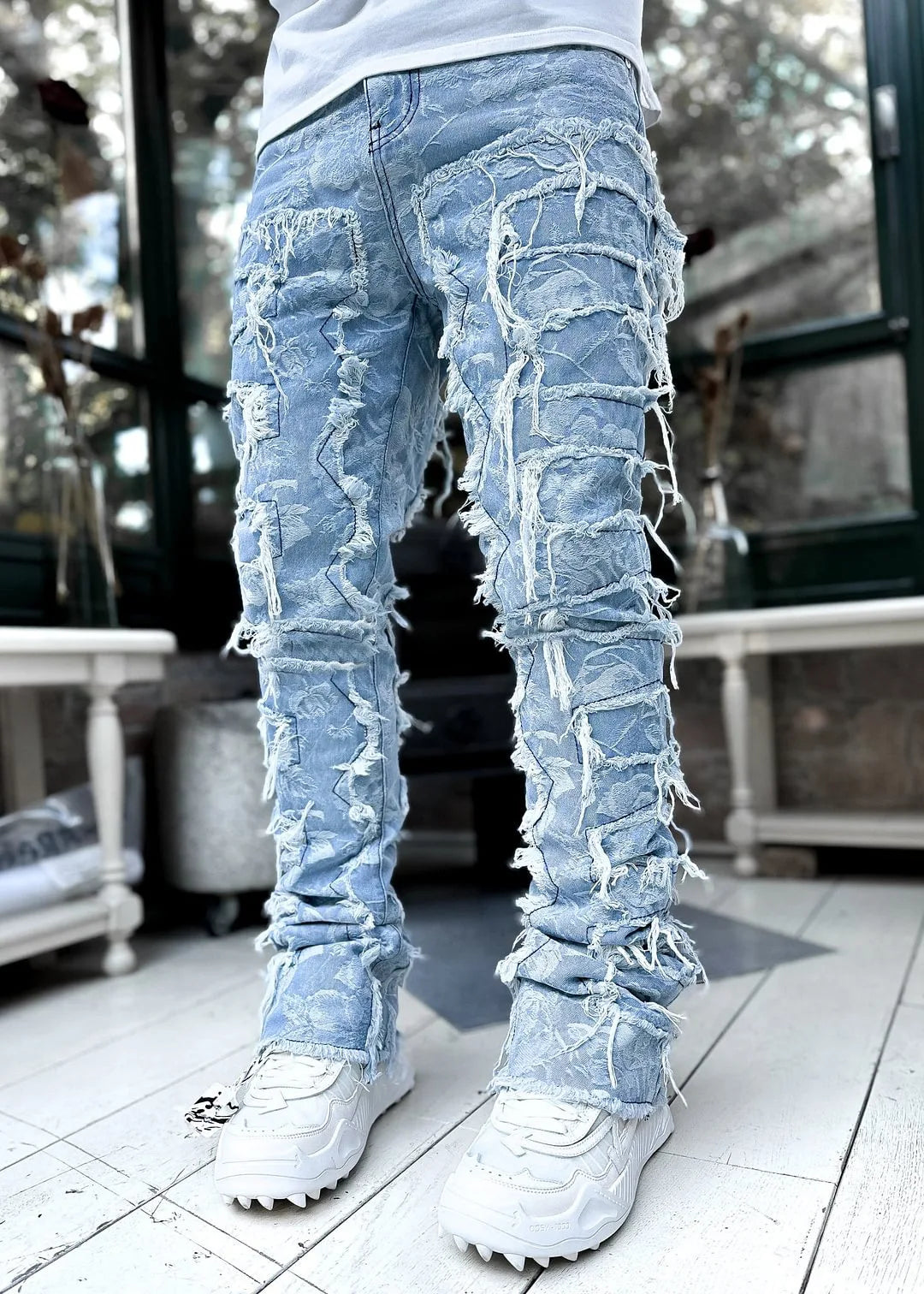 High Street White Stacked Stretched Tassel Jeans