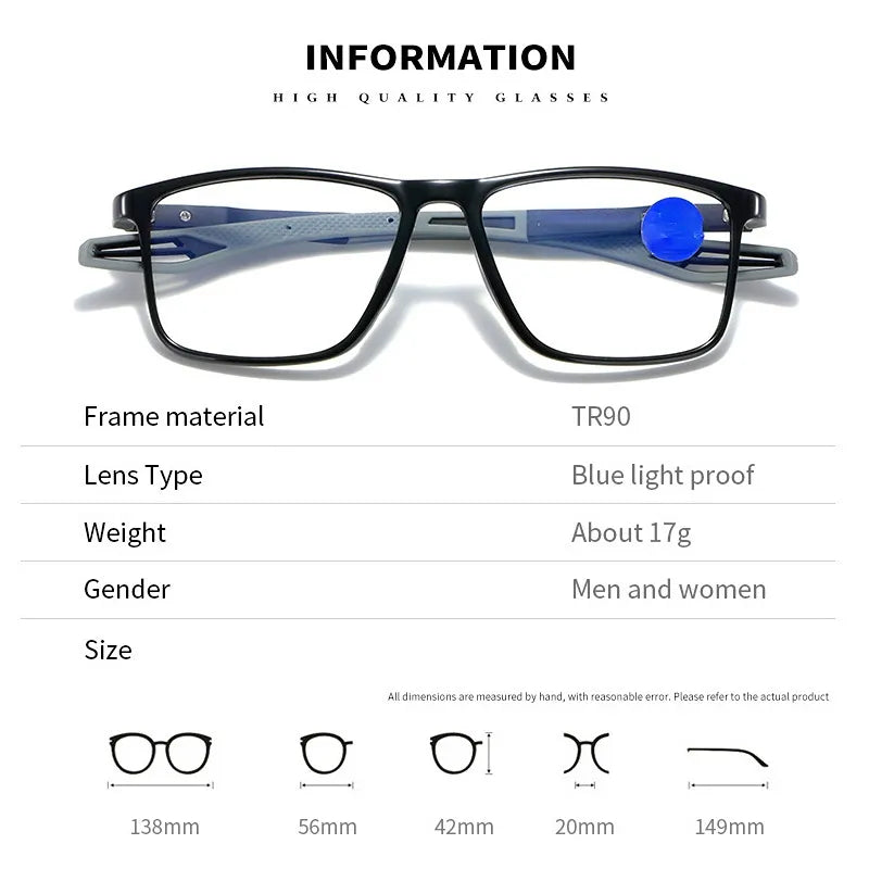 Anti-blue Light Ultralight TR90 Sport Presbyopia Reading Glasses