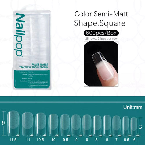 Nailpop 600pcs PRO Fake Nails Semi-Matte Almond Coffin Full/Half