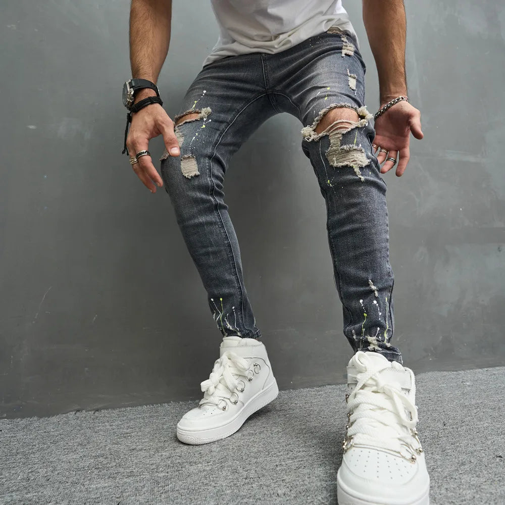 New Men Stylish Ripped Skinny Pencil Jeans