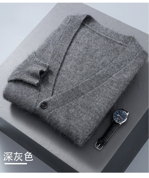 New Men's Cashmere Cardigan V-Neck Long Sleeved 2024 Button