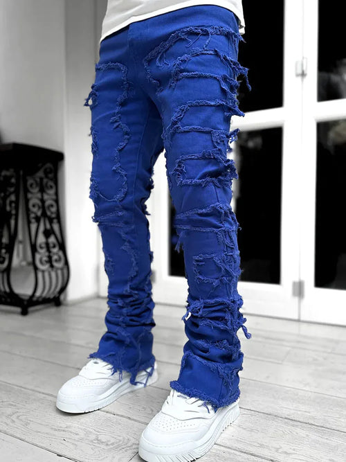 High Street White Stacked Stretched Tassel Jeans