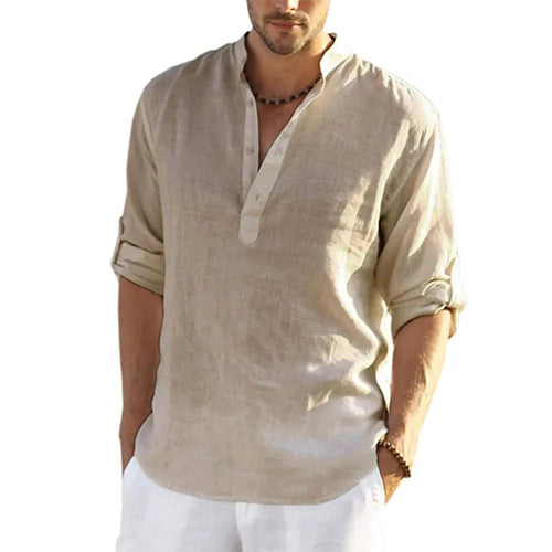 Men's Casual Cotton Linen Loose Long Sleeve Top
