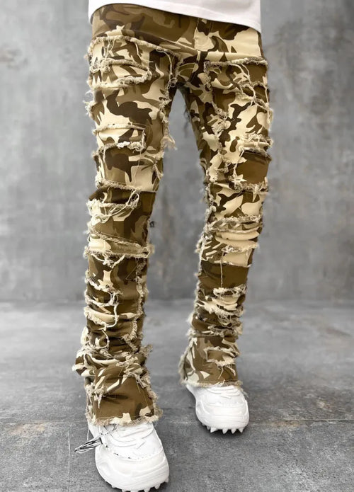 High Street White Stacked Stretched Tassel Jeans