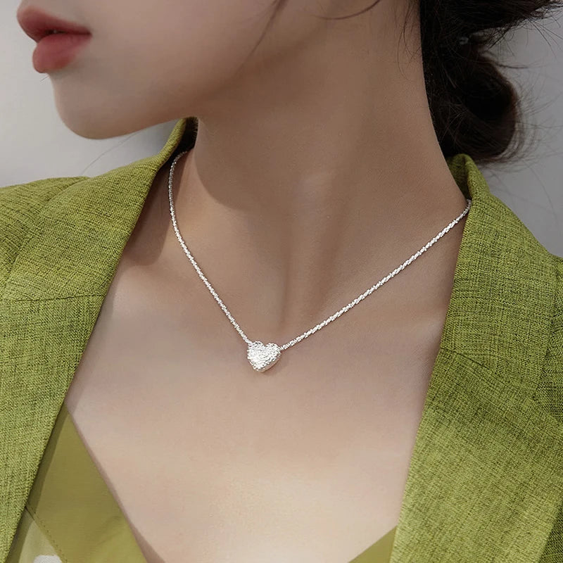 New 925 Sterling Silver Girls Hammer pattern Love Necklace