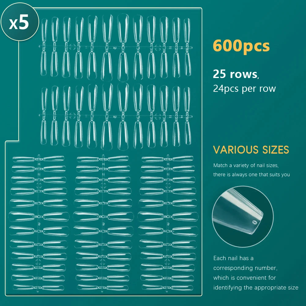 Nailpop 600pcs PRO Fake Nails Semi-Matte Almond Coffin Full/Half
