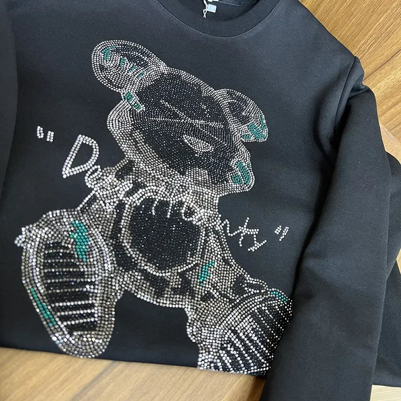 2023 Mens Bear Rhinestones Sweatshirt Streetwear