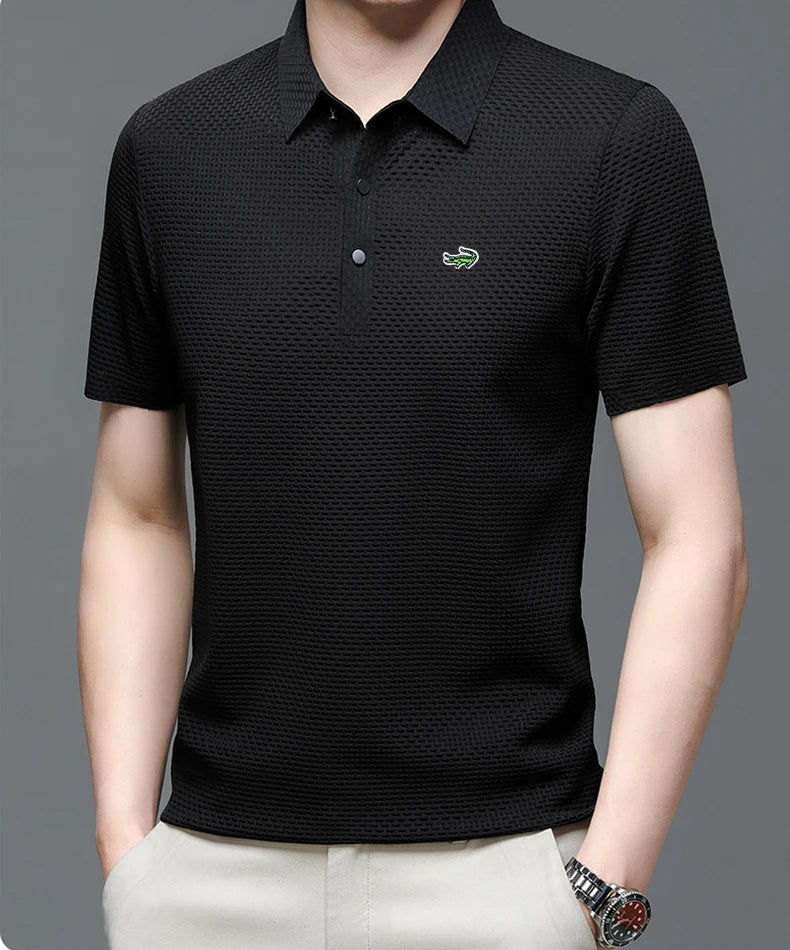 Mens Hollow Short Sleeve Polo Shirt Ice Silk