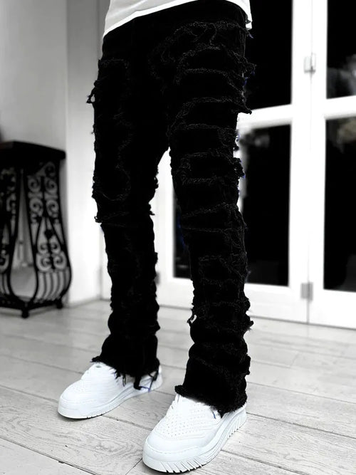 High Street White Stacked Stretched Tassel Jeans