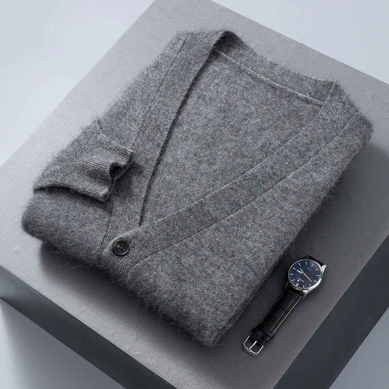 New Men's Cashmere Cardigan V-Neck Long Sleeved 2024 Button