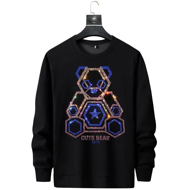 2023 Cute Bear Rhinestones Mens Hooded Sweatshirts