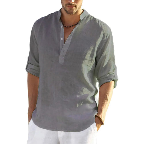 Men's Casual Cotton Linen Loose Long Sleeve Top