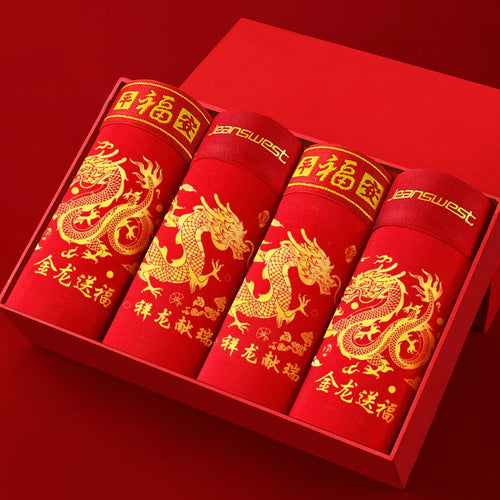 Men's Pure Cotton Underwear New Year Red