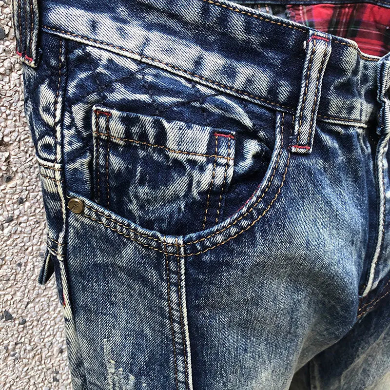 Retro Locomotive Hip Hop Men Stretch Slim Jean Designer