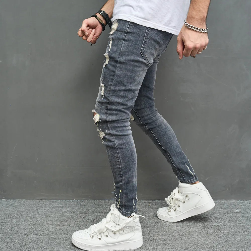 New Men Stylish Ripped Skinny Pencil Jeans