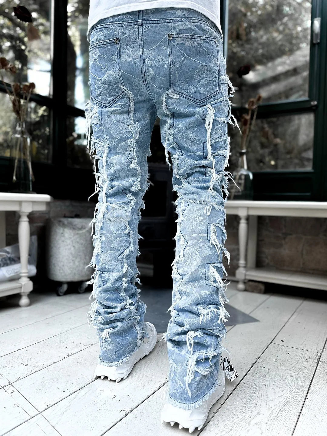 High Street White Stacked Stretched Tassel Jeans