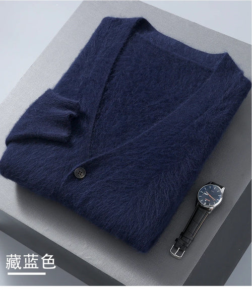 New Men's Cashmere Cardigan V-Neck Long Sleeved 2024 Button