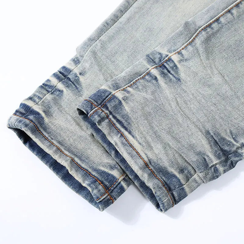 High Street Men Jeans Retro Light Blue Stretch Skinny Fit