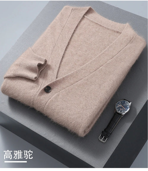 New Men's Cashmere Cardigan V-Neck Long Sleeved 2024 Button