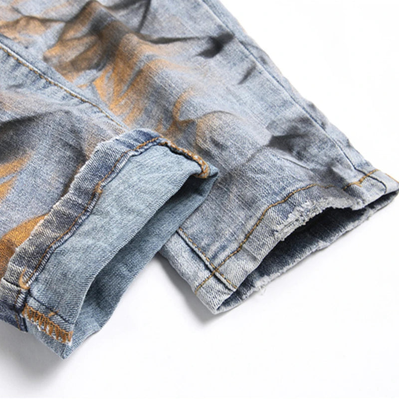 Mens Light Blue Straight Mid-Waist Stretch Slim Jeans