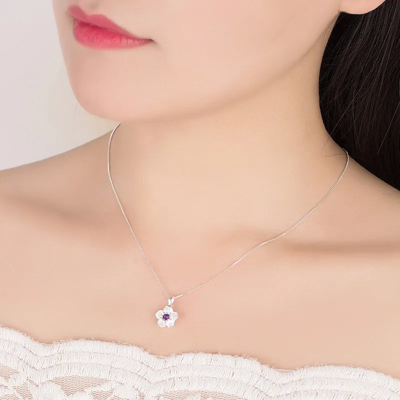 925 Sterling Silver Pink Purple Peach Blossom Necklaces