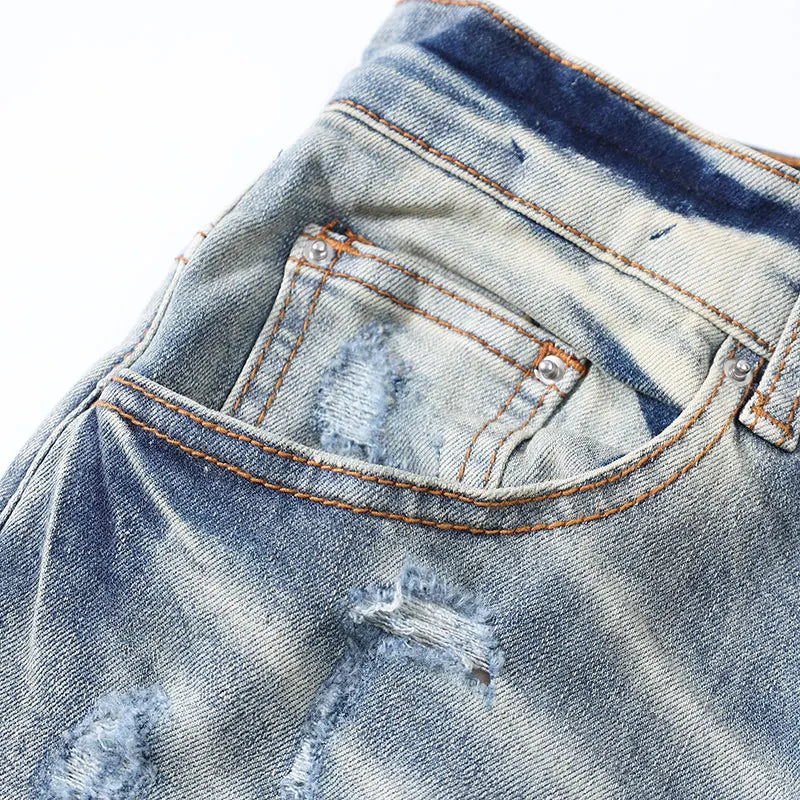 High Street Men Jeans Retro Light Blue Stretch Skinny Fit