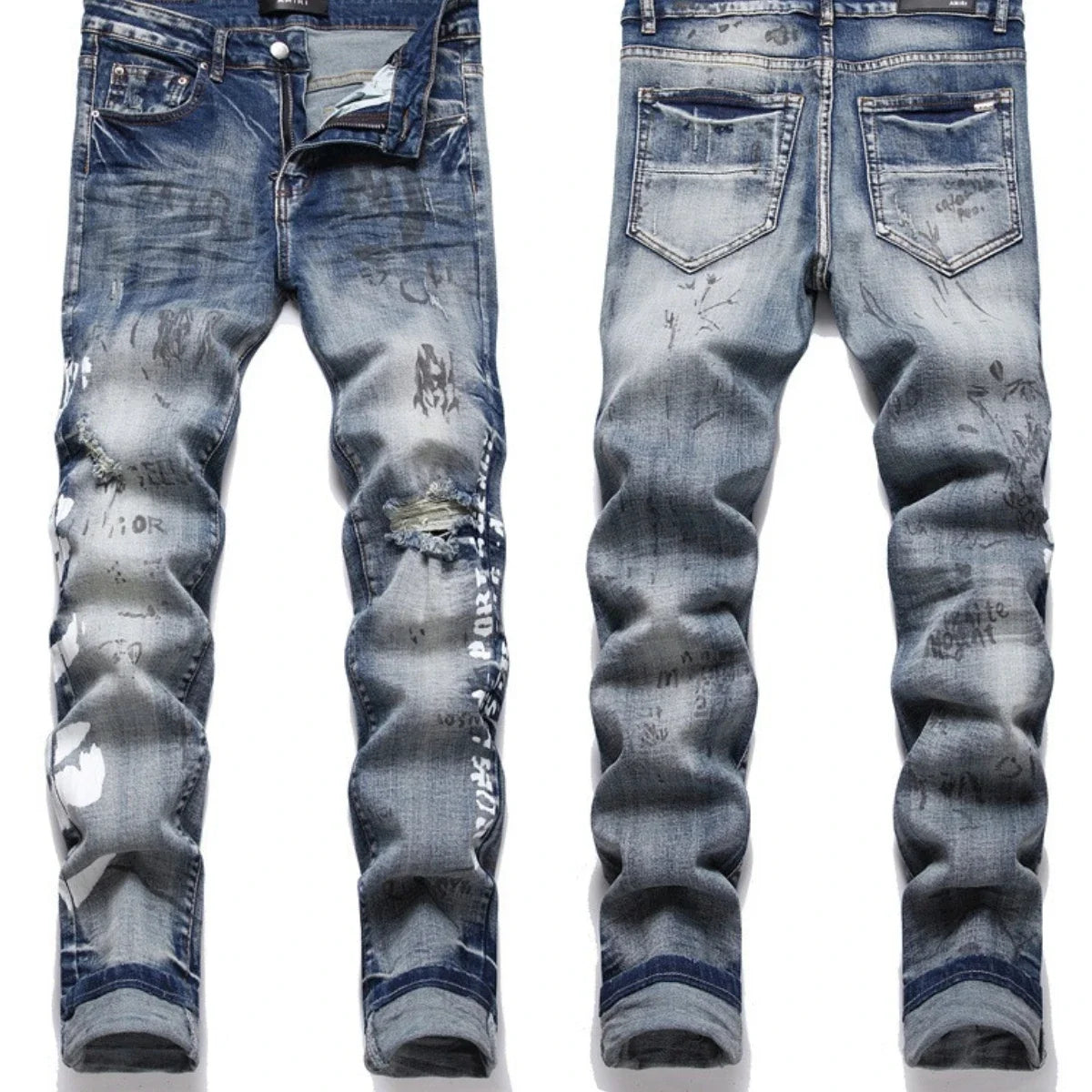 Hand Embroidered Men National Style Pattern Personality Cotton Jeans
