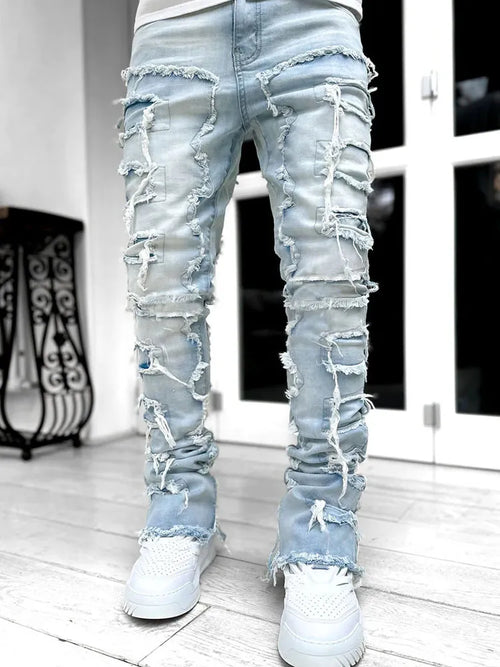 High Street White Stacked Stretched Tassel Jeans
