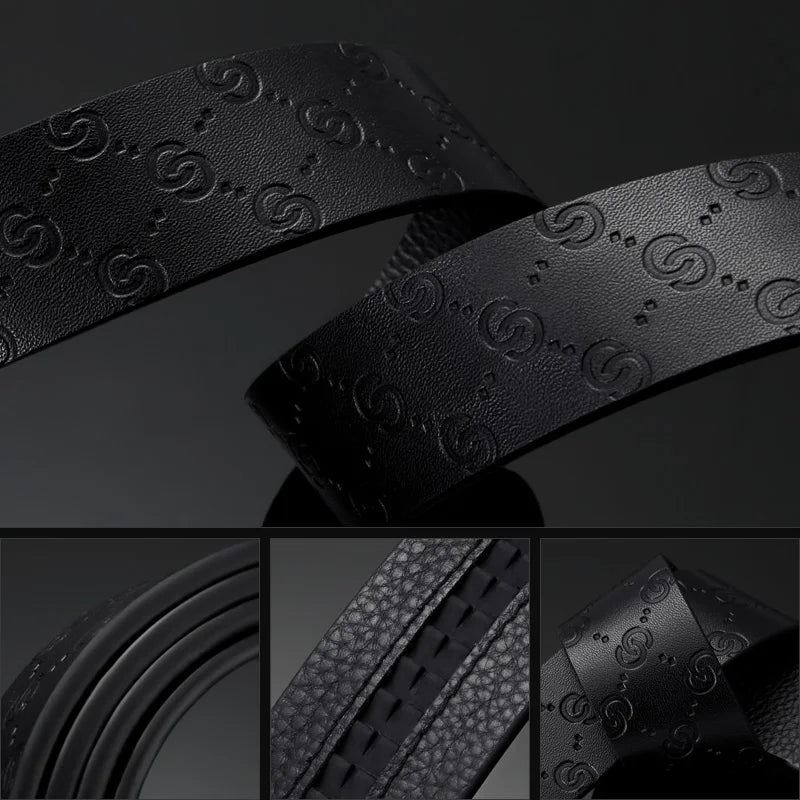 Men's New Genuine Leather Automatic Buckle Layer
