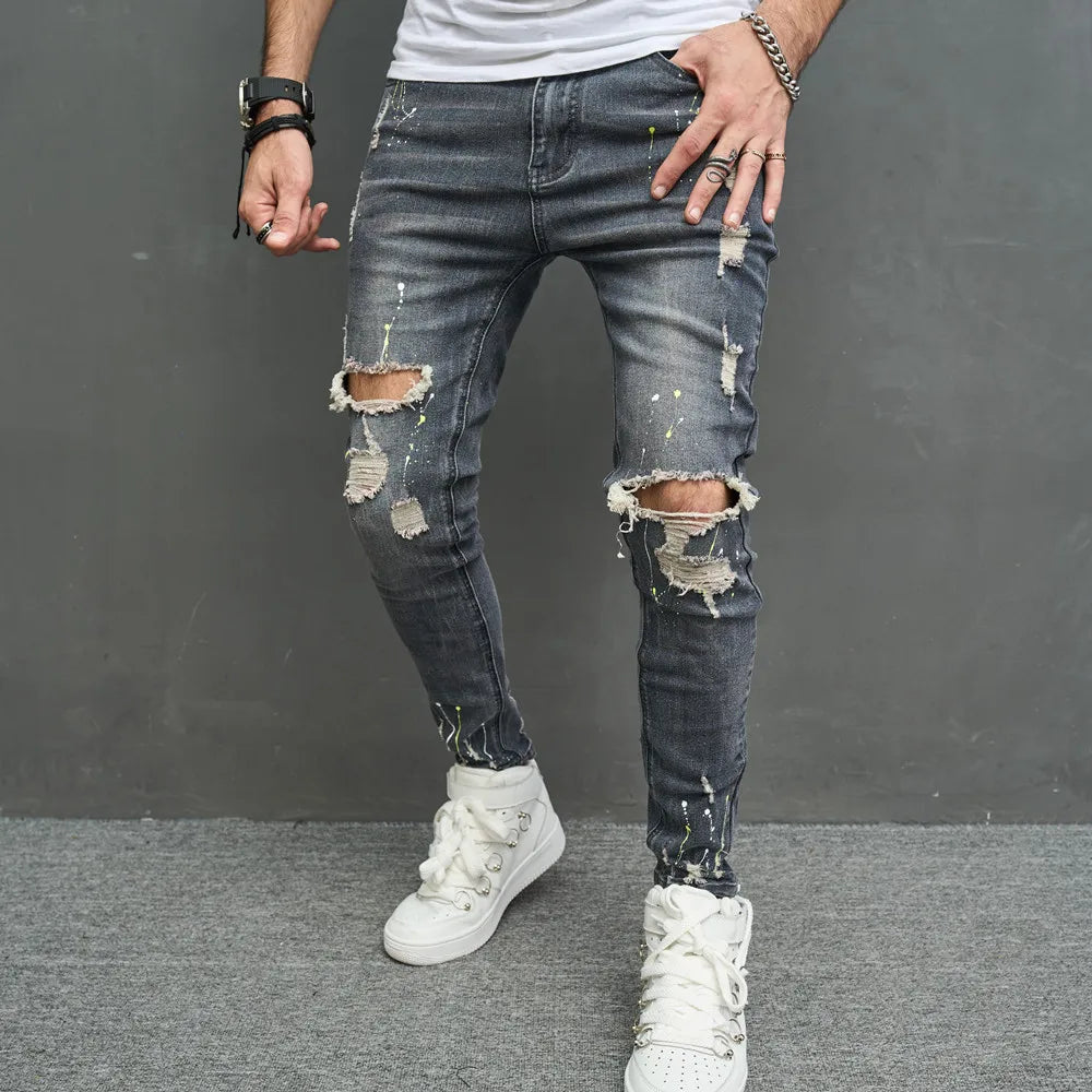 New Men Stylish Ripped Skinny Pencil Jeans