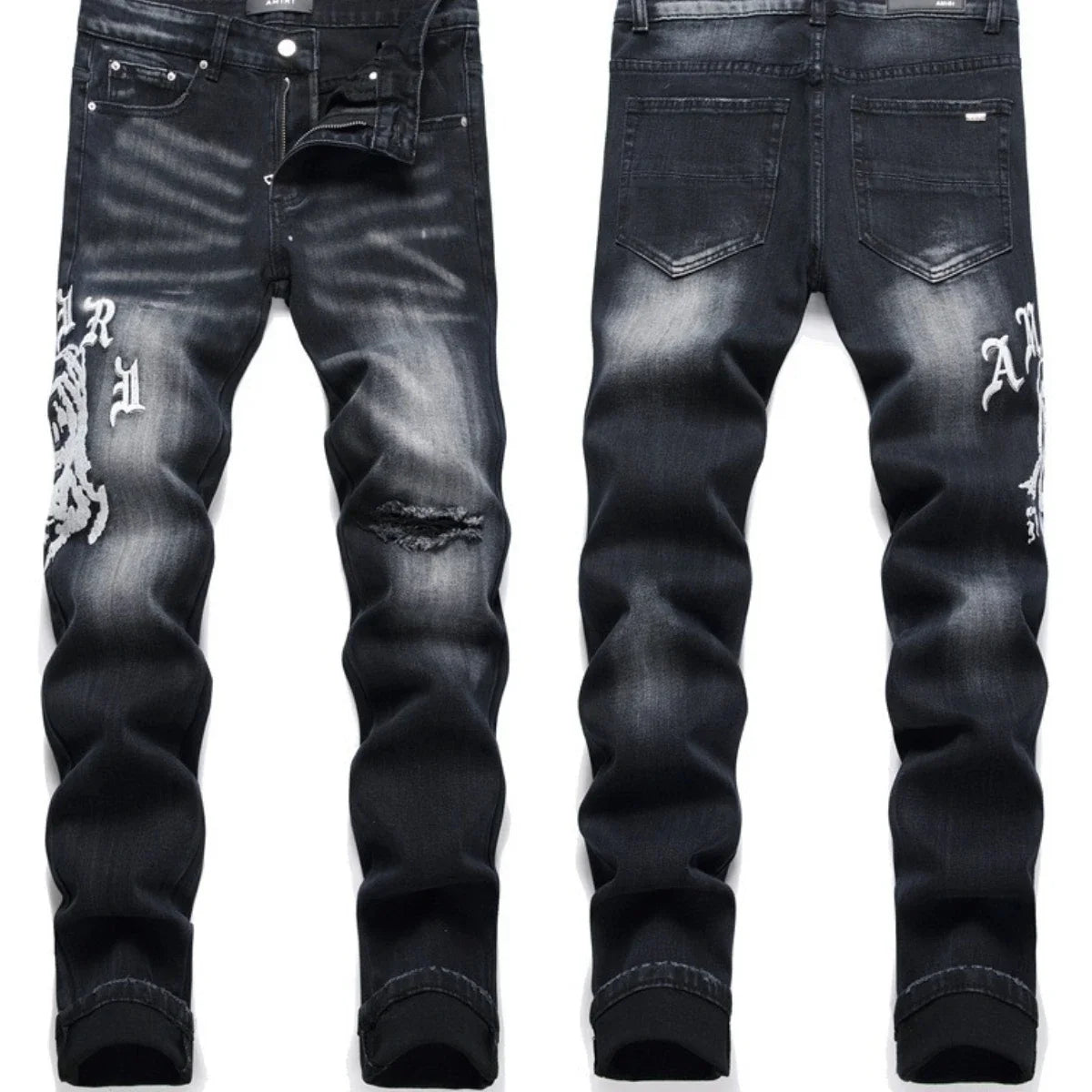 Hand Embroidered Men National Style Pattern Personality Cotton Jeans