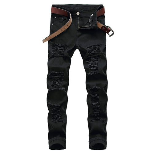 Straight Hole Destruction Distressed Men Denim