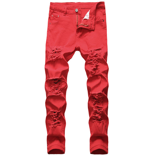 Straight Hole Destruction Distressed Men Denim